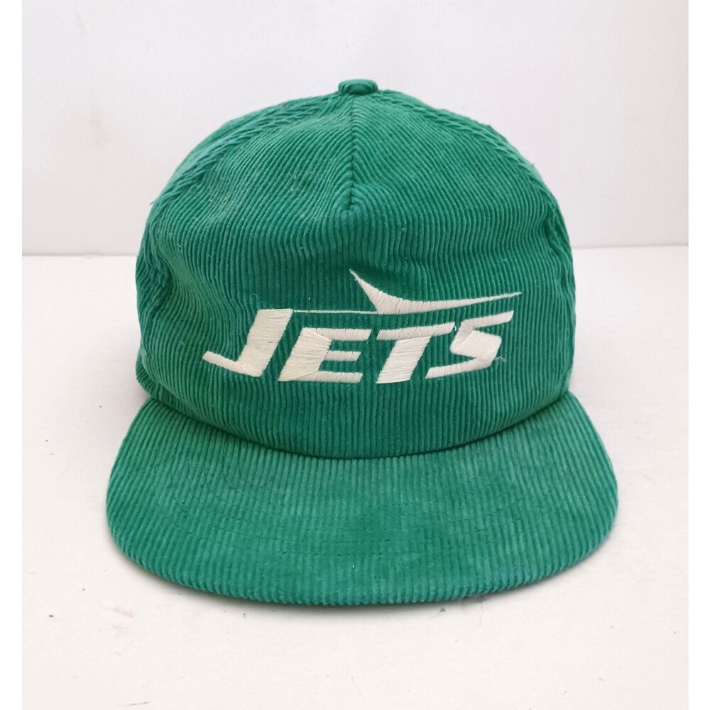 VTG 90s New York Jets Green Corduroy Snapback Trucker Hat NFL Starline